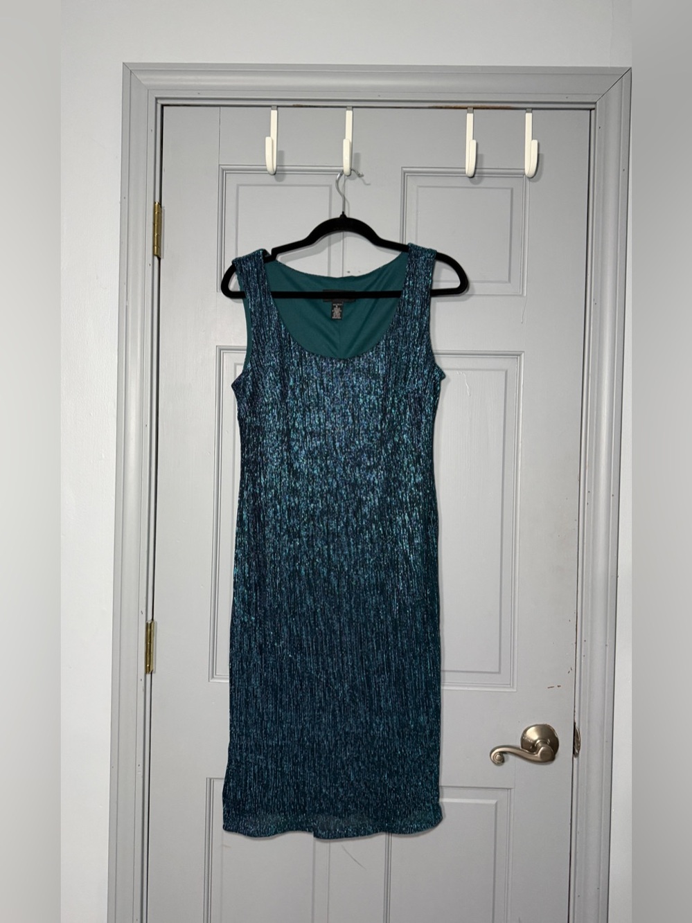 R&M Richards Size 6 Teal Metallic Shimmer Sleeveless Midi Cocktail Dress